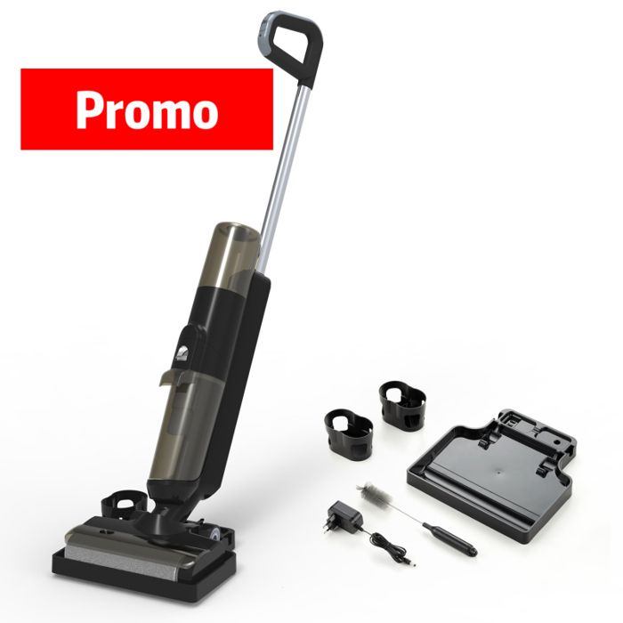 Aspirateur laveur sans fil - Eau/Poussière - Brosse à bord étroit - Réservoir 650ML - Ecran LED - 50 min dautonomie - Noir