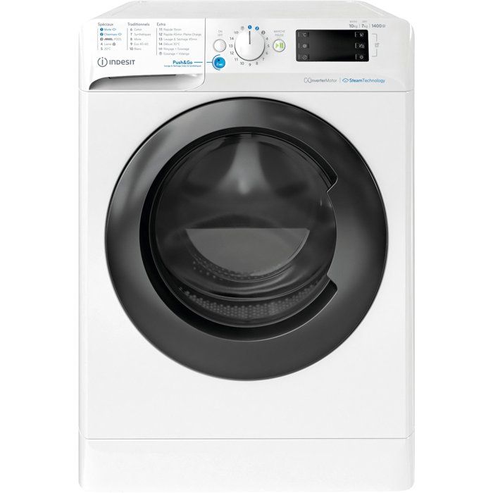 Lave-linge séchant Indesit BDE107448WKVFR - 10 / 7 kg - Induction - 1400 trs/min - Blanc