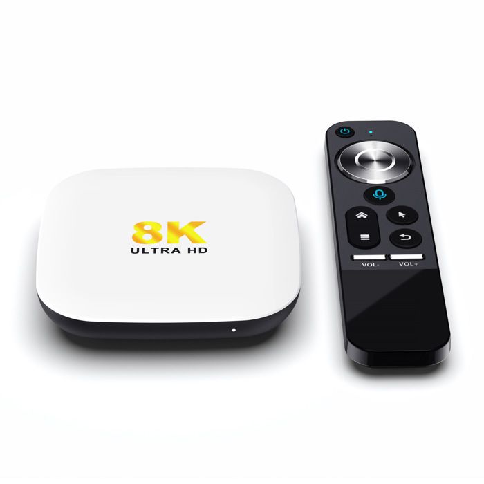 Boîtier TV 8K WiFi 6 4 Go + 64 Go Android 13.0 télécommande Ethernet 1000M recherche vocale
