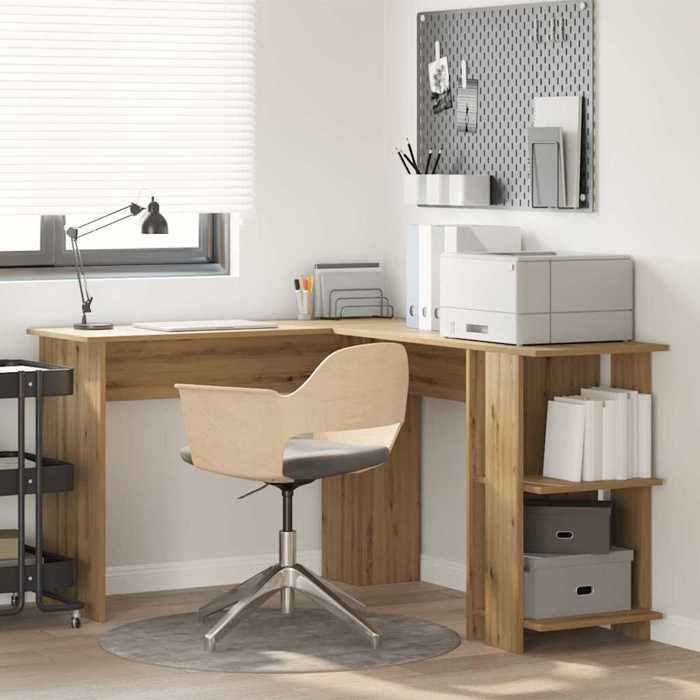 Bureau dangle - vidaXL - Chêne artisanal - Rangement intégré - Bois dingénierie - 140x1135x75 cm