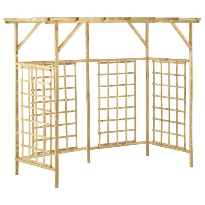 Pergola de jardin pour poubelles - JILL - Bois de pin imprégné - 200x80x168 cm - Pour 3 poubelles