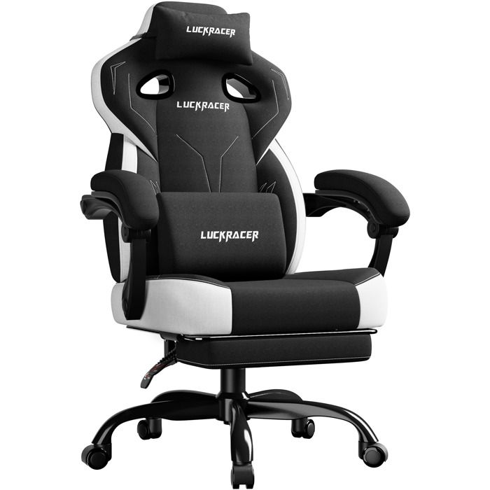 LUCKRACER Chaise de gaming chaise de bureau avec accoudoirs intégrés repose piedsNoir