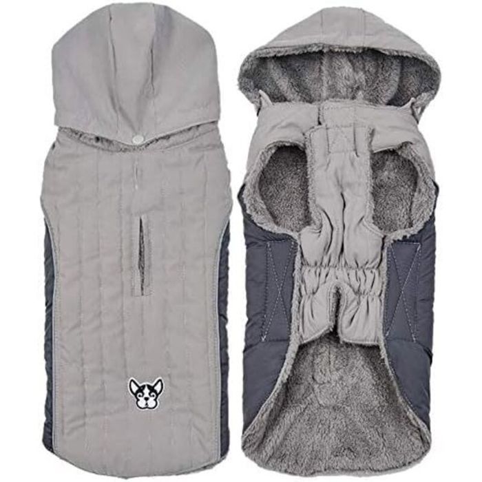 Gilet dhiver gris pour chien avec capuche amovible réglable et respirante (taille L)