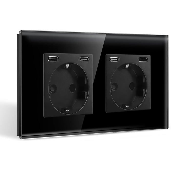Prise Double Encastrable Avec USB 2x2.5A – Noir, Modèle PRESTO, Hyper Pratique