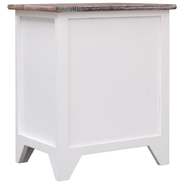 Table de chevet en bois - MEUBLECHIC - 38x28x45 cm - Marron et blanc - Bois de paulownia - 2 tiroirs - Design élégant