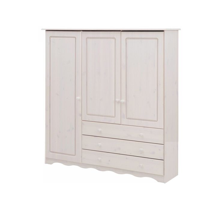 Minik - Armoire Avec 3 Portes Et 3 Tiroirs En Pin Blanc