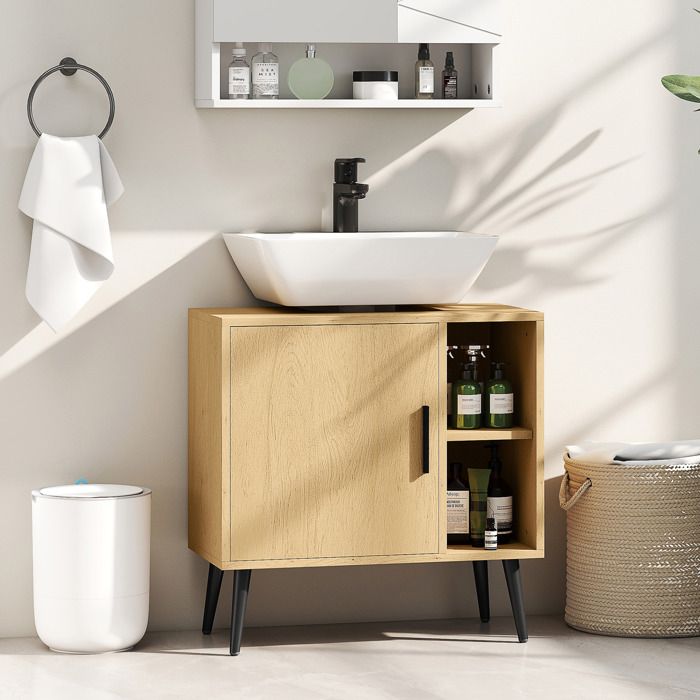 Meuble sous lavabo - AKOZON - 11737 - Fermeture douce - Étagère réglable - 60x30x59 5 cm
