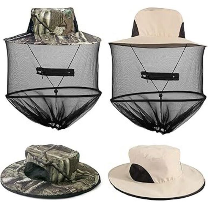 Lot de 2 Chapeaux Moustiquaires – Voile Rétractable Maille – Pour Apiculteur Pêche & Jardinage – Kaki XXL Homme/Femme
