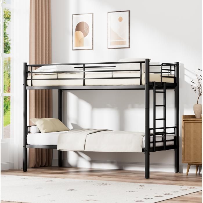 Lit superposé noir 90×190 cm séparable en 2 lits simples sommier inclus structure stable sans matelas