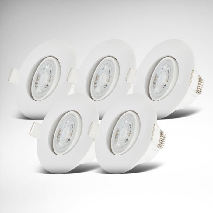 Lot de 5 spots LED encastrables 230V spot orientable pour salle bain IP65 plafond à intensité variable en continu lampe bain