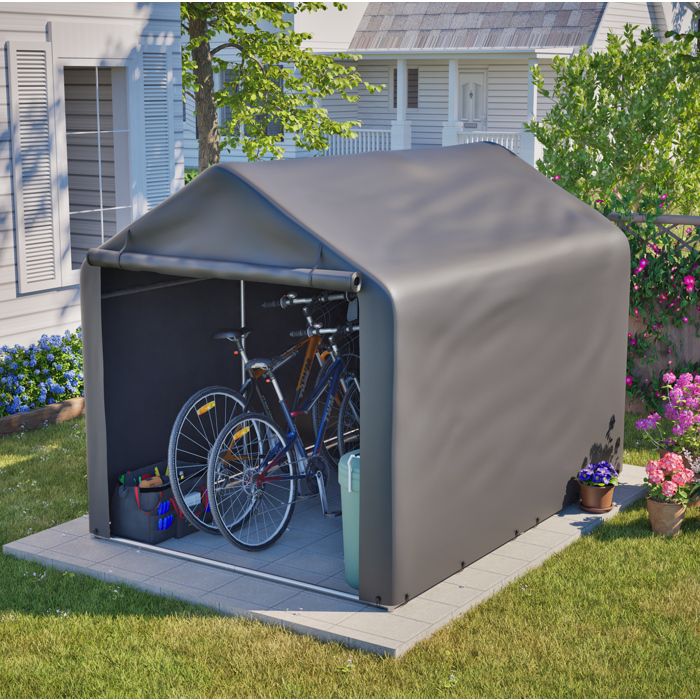 DESVIAE Garage à vélos extérieur 220 x 160 x 165 cm porte à enroulement structure métallique et bâche PE grise
