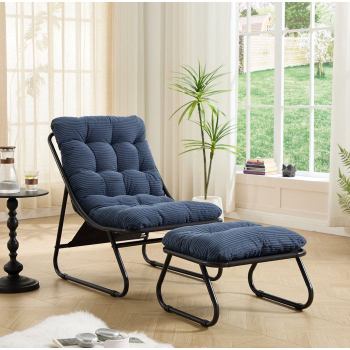 Fauteuil avec Repose-pied 1 Place pour Intérieur et Extérieur - MEUNIQ - sans Accoudoirs Acier Bleu Marine et Noir