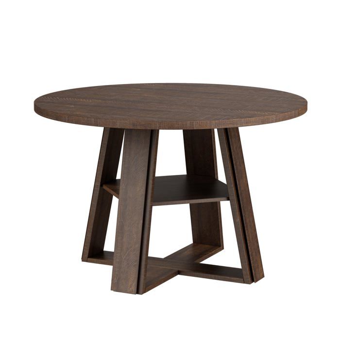 Table Ronde 110cm 4-6 Pers. Pied Central Renforcé Étagère Rangement Table de Salon Anti-Éclaboussures Stable Brun-rouge