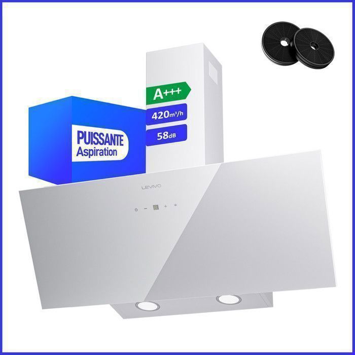 A+++ Hotte Aspirante 80cm avec 420 m³/h 2 Filtres à Charbon 1 Filtre Anti-graisse 3 Vitesses & Booster 2 LED