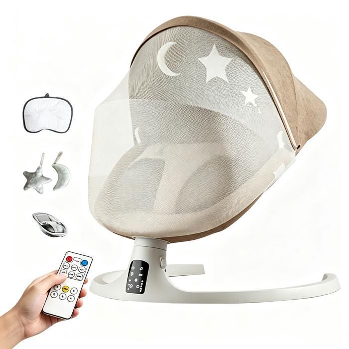 Balancelle bebe electrique Transat bebe avec Télécommande 3 Positions Inclinables 5 modes balancement 3 minuterie trois vitesses