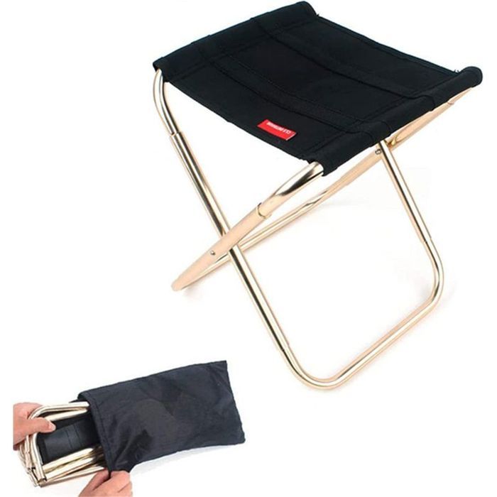 Tabouret Pliant - Aluminium 6061 - Pour Camping Randonnée Pêche Pique-Nique - Hauteur 30 cm - Charge Max 120 kg - Noir - 1 Pièce
