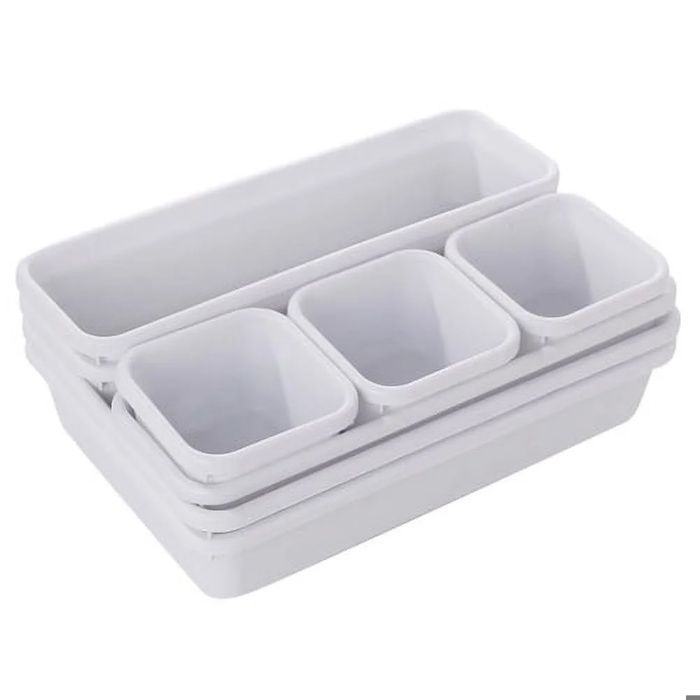 8 Boîte de rangement plastique rigide finition blanche pour tiroir armoire bureau .
