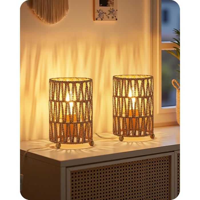 Lot De 2 Lampes De Chevet Bohème En Rotin Lampe De Table Décorative Pour Chambre Salon Et Maison