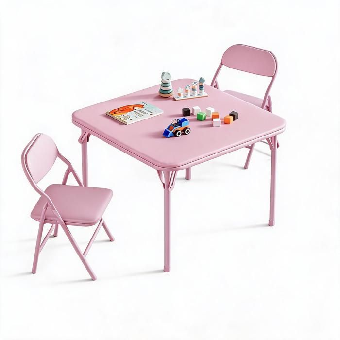 Koioplie Set table et chaises enfant pliables 2 places mobilier repas activité compact avec assises PU rembourrées Rose