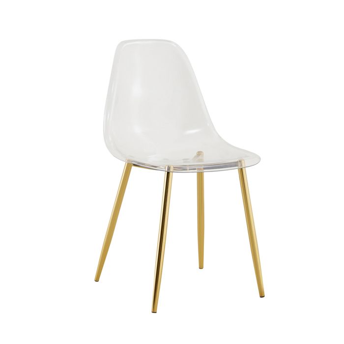 Lot de 4 chaises de salle à manger transparentes avec pieds en métal doré charge 120 kg