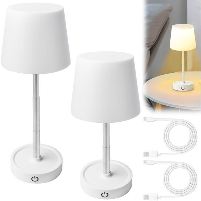Lot De 2 Lampes De Table Led Rechargeables Par Usb Télescopiques Réglables En Hauteur Lumière Jaune Chaud Lampe De Table Tac[EC76]