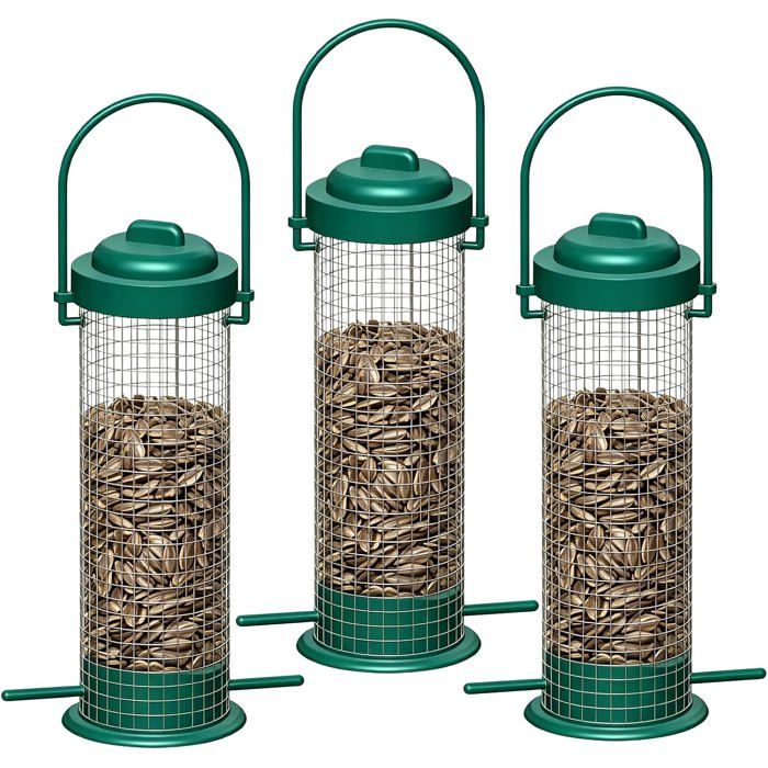 Lot de 3 porte-boules de graisse distributeur de nourriture pour oiseaux en métal de 30 cm avec toit support