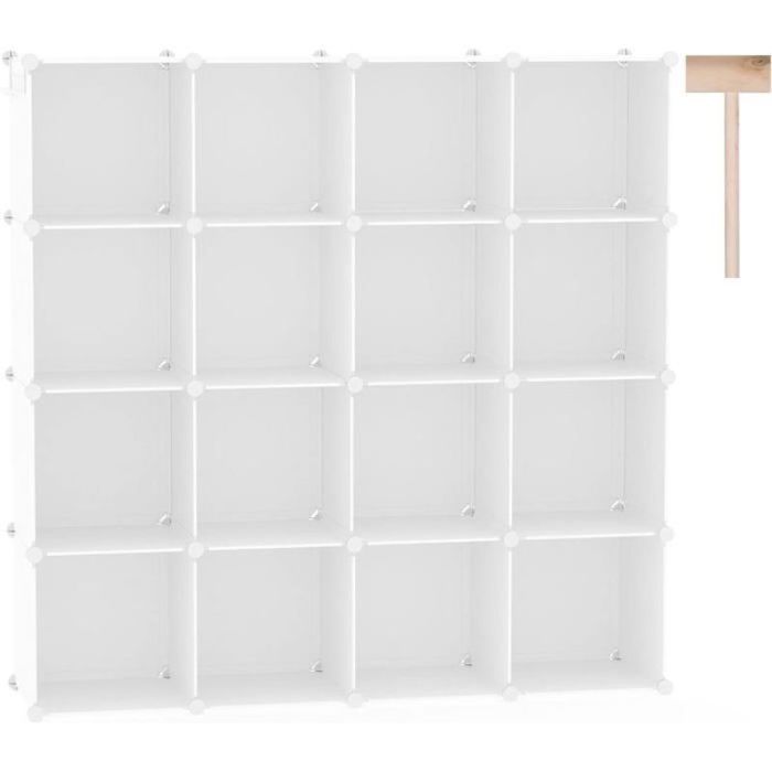 Cube de rangement 16 cases - organisateur modulaire en plastique  étagère 48.4L x 12.4W x 48.4H pour salon Milky
