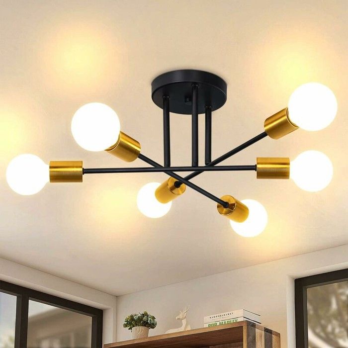Plafonnier vintage plafonnier rétro - 6 flammes lampe de salon Industrial E27 métal noir et or lam MINI LAVE-LINGE – MINI MACHINE
