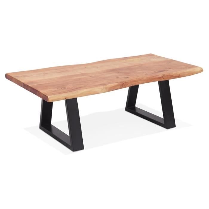table basse triangulaire en bois massif et métal - alter ego - rafa - aspect bois - 110cm x 45cm