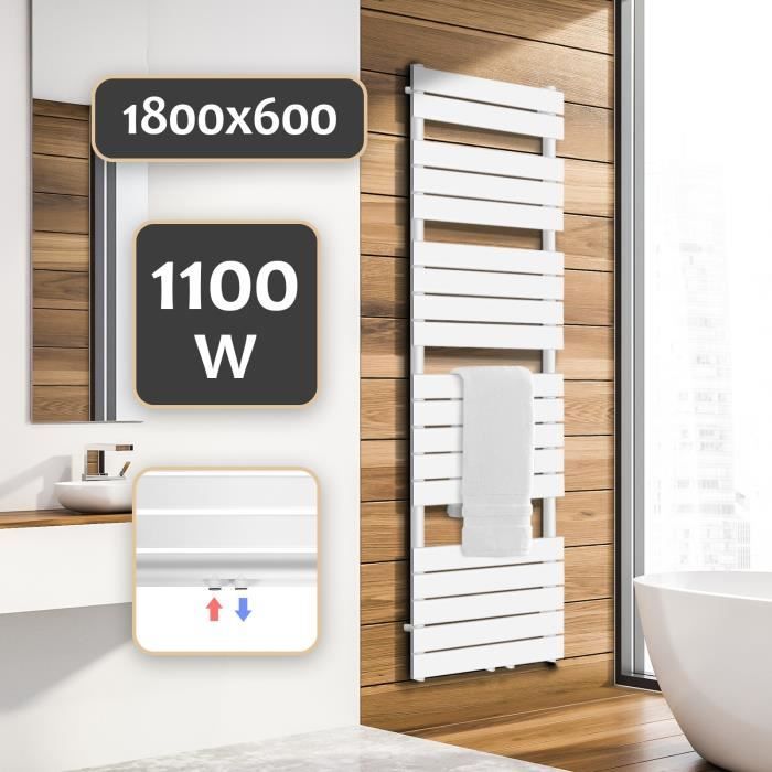 Aquamarin® Sèche-Serviette pour Salle de Bain - 1800x600 mm, en Blanc, Format Vertical, en Acier - Radiateur, Chauffe-Serviette