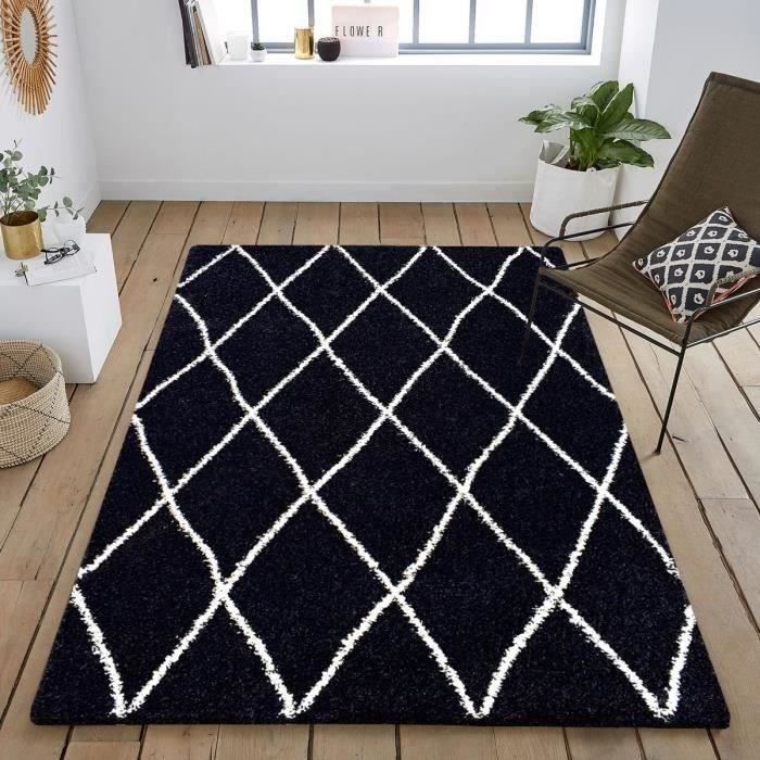 NAZAR  - tapis de salon shaggy asma noir 160x230cm ASMA450NOI160230