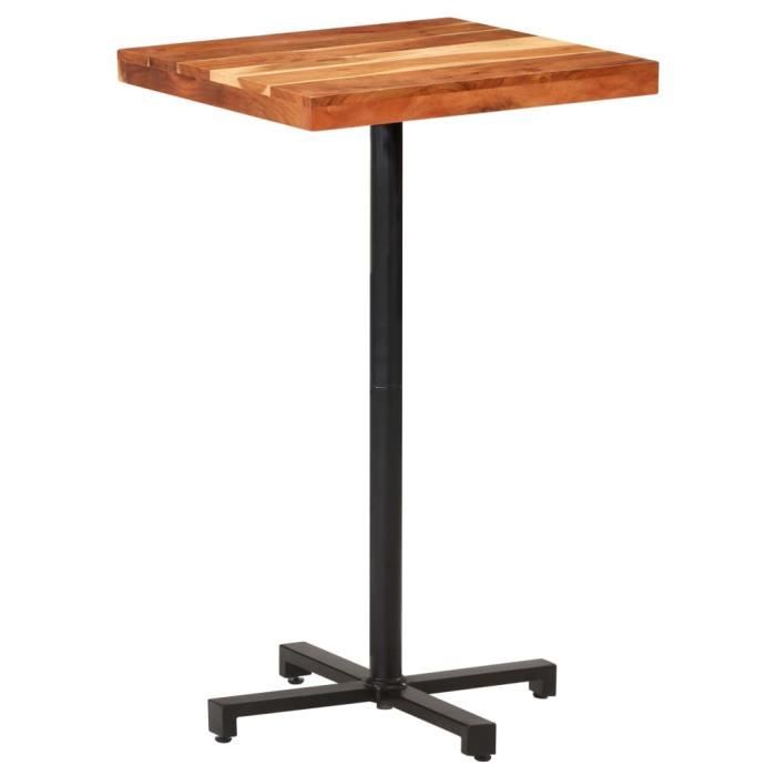 Table De Bar Carrée En Pin Massif - Pied Central Avec Base Large - Finition Havane Et Noir - Pour Intérieur Ou Terrasse Couverte