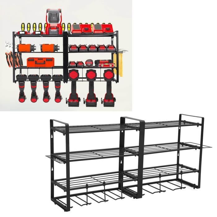 Support Mural 4 Niveaux Pour Outils électriques - Perceuse, Tournevis, Marteau - Acier Robuste, Charge 150 Lb, Rouge