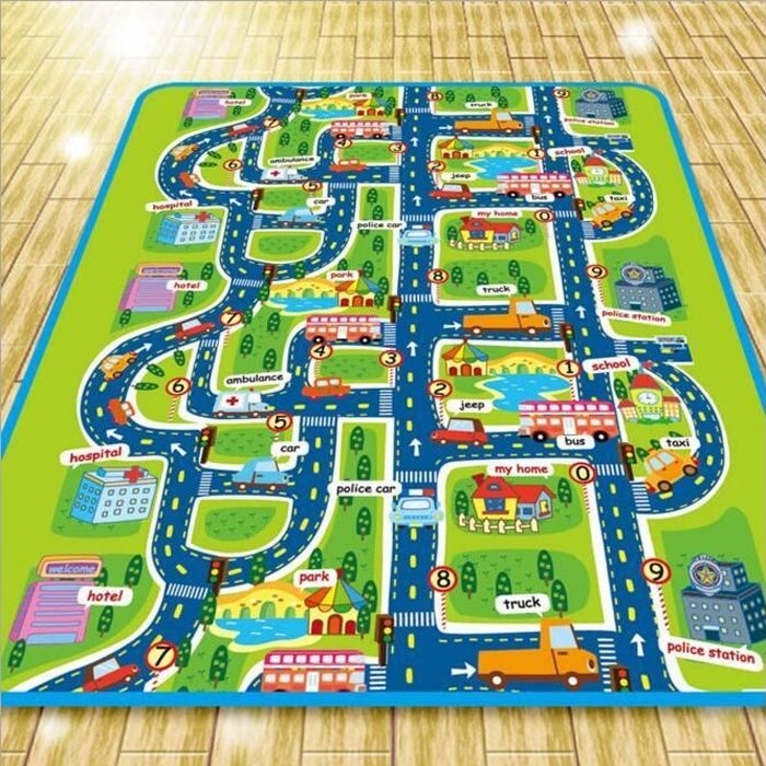 Tapis enfant Circuit Course voiture - Tapis enfant 3D, espace de jeu