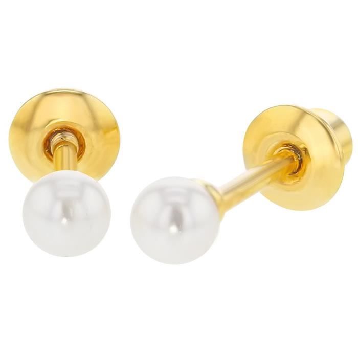 Bebe Fille Enfant Boucles D Oreilles Plaque Or 18k Perles D Imitation Blanc Tiges Poussettes Securite A Vis 3mm Achat Vente Boucle D Oreille Bebe Fille Enfant Boucles
