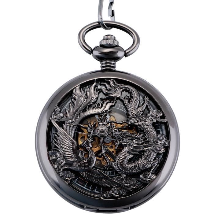 ManChDa® Antique Mécanique Montre de poche Chanceux Dragon \u0026 Phoenix  (meilleurs voeux) Cadran squelette avec chaîne pour les Hommes - Cdiscount  Bijouterie