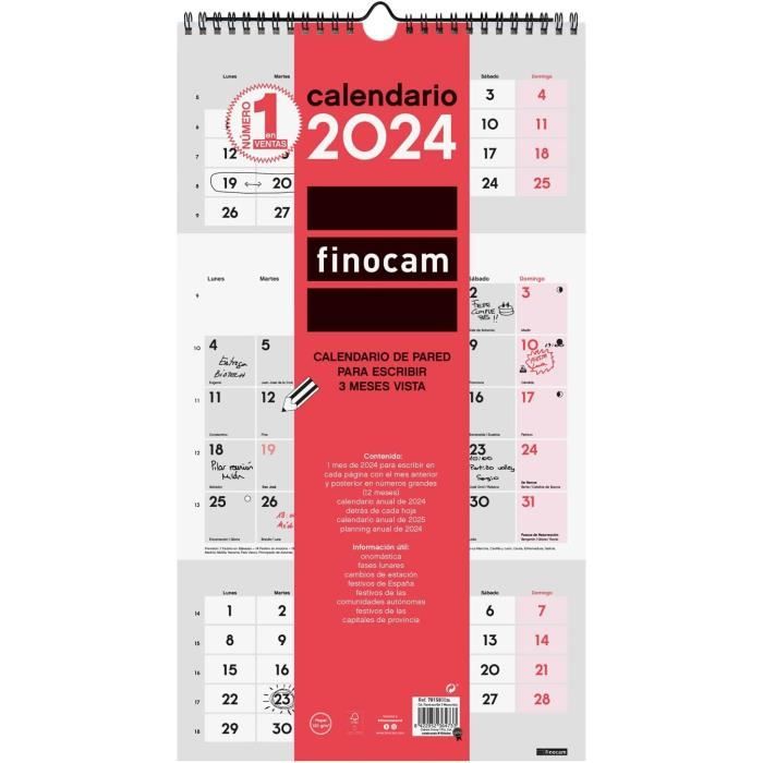 Finocam – Calendrier Images Mural 30x30 pour Noter 2024 Janvier