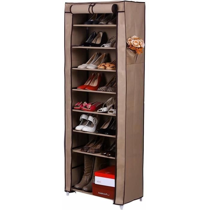 Wyctin – Meuble à chaussures en tissu non tissé noir 160 cm – 10 niveaux de rangement – Cadre