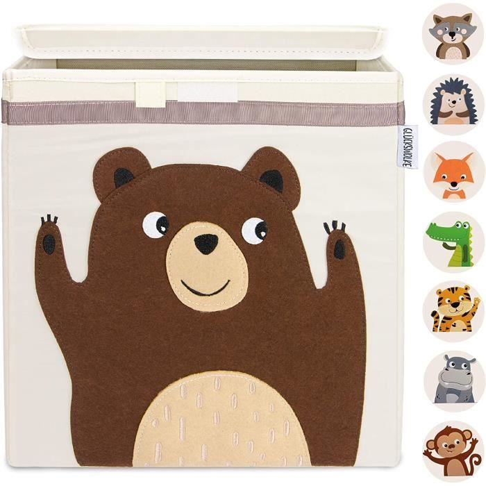 glückswolke boite de rangement enfant - motif ours i coffre à jouet i caisse cube (33x33x33) i bac à jouets avec couvercle et