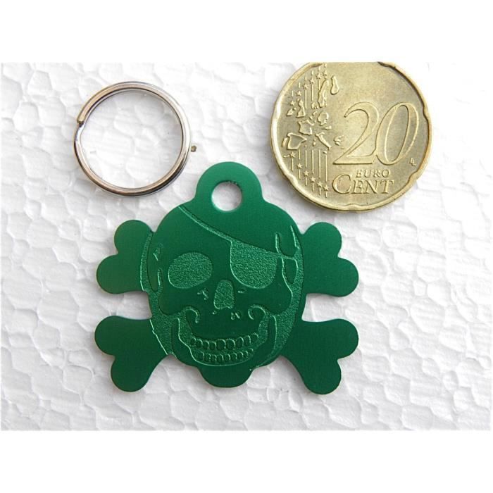 1 MÉDAILLE gravée pour chien CORSAIRE PIRATE verte petit modèle