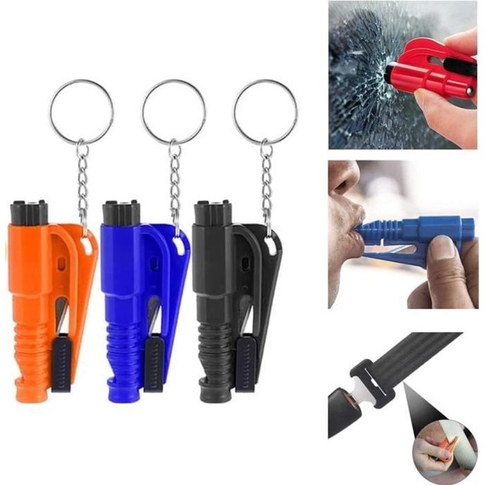 YONGMING Brise Vitre Et Coupe Ceinture Sécurité - Outil Sauvetage Voiture 2 Pièces Porte-clés