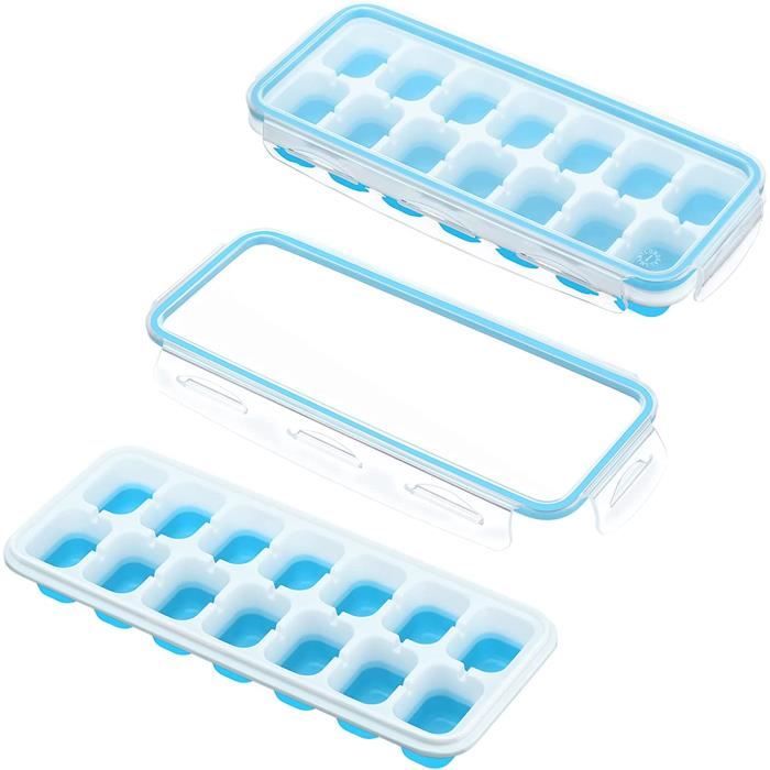 Lot De 4 Bacs à Glaçons Silicone Avec Couvercles - 84 Glaçons Sphériques, Sans BPA, Bleu Et Vert