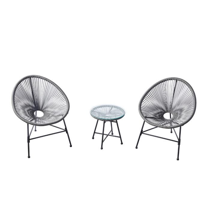 ACAPULCO - Ensemble de 2 fauteuils et table basse gris ACAPULCO - Ensemble de 2 fauteuils et table basse gris