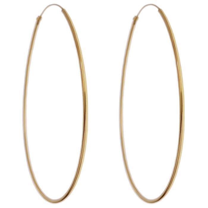 Boucles oreilles Créoles 70mm Plaqué Or 18 carats fil rond 15mm