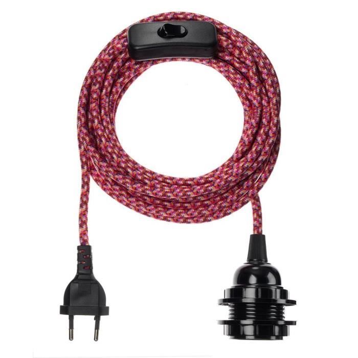 Suspension luminaire - Fil électrique tissu 4 5m E27 avec interrupteur - 38 coloris - HOOPZI Bala - Chevron Rose Rouge Suspension luminaire - Fil électrique tissu 4 5m E27 avec interrupteur - 38 coloris - HOOPZI Bala - Chevron Rose Rouge