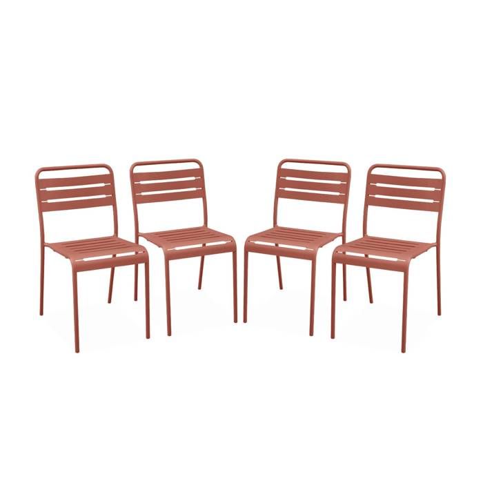 Lot De 4 Chaises De Jardin En Métal Empilables Bilbao - Gris - Dimensions 59 X 55 X 84 Cm