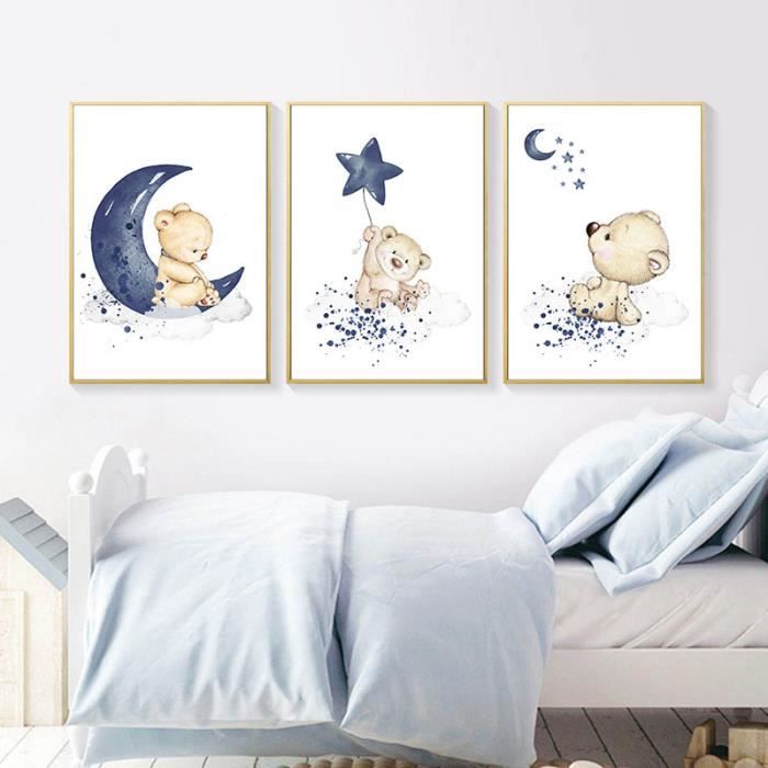 Affiche Murale Ours Lune Etoile Peinture Animale Decoration Nordique Pour Chambre D Enfant Decor Chambre Bebe Garcon Sans Cadre Cdiscount Maison