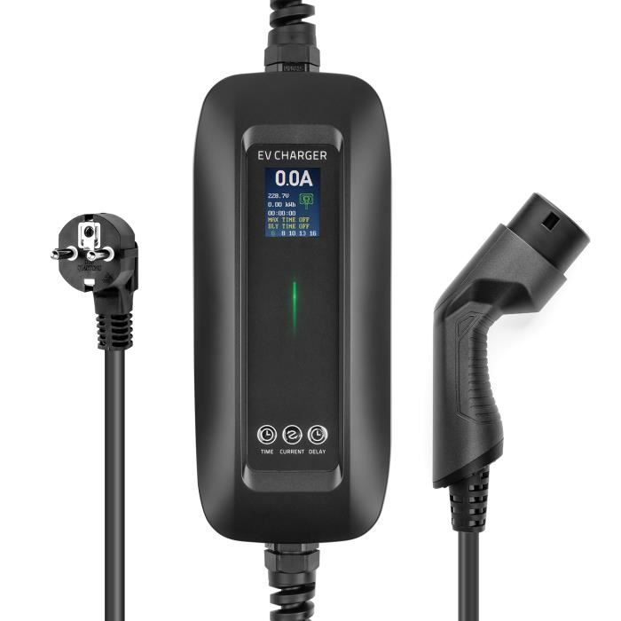 LEFANEV Chargeur EV Type 2 Chargeur de véhicule électrique Chargeur portable chronométré 3.6KW 6/8/10/13/16A IEC 62196-2 EVSE