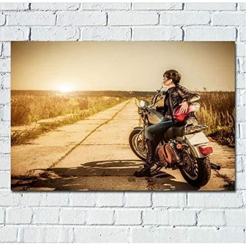 Tableau Peinture sur Toile Moto Routes Fille Veste Superbike 20x30cm - Multicolore - Contemporain - Design