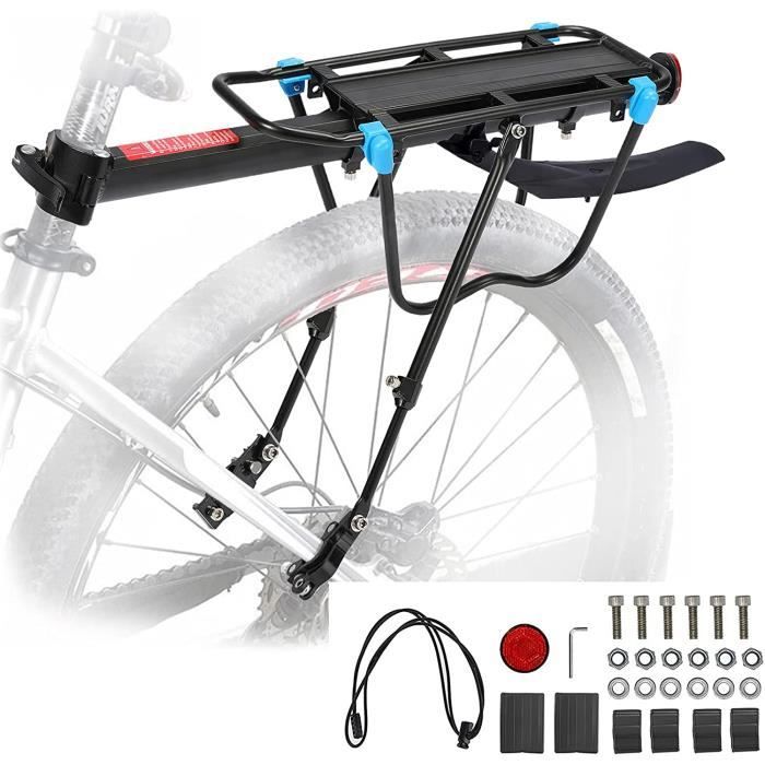 Porte-bagage vélo arrière réglable avec capacité 50kg et réflecteur aile